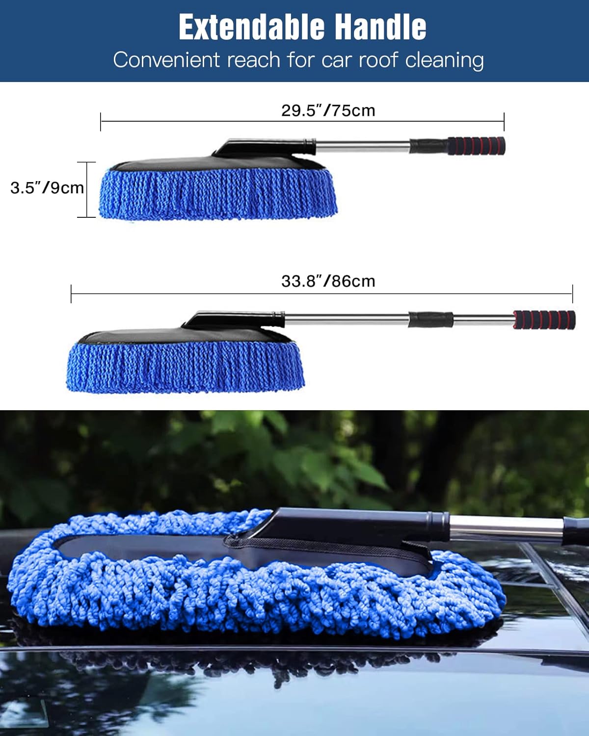 YeewayVeh Car Duster Exterior Scratch Free Microfiber Car Cleaning Brush, Extendable Handle Pollen and Dust Brush for Truck, SUV, Vehicles and Home Cleaning, Blue - Image 5