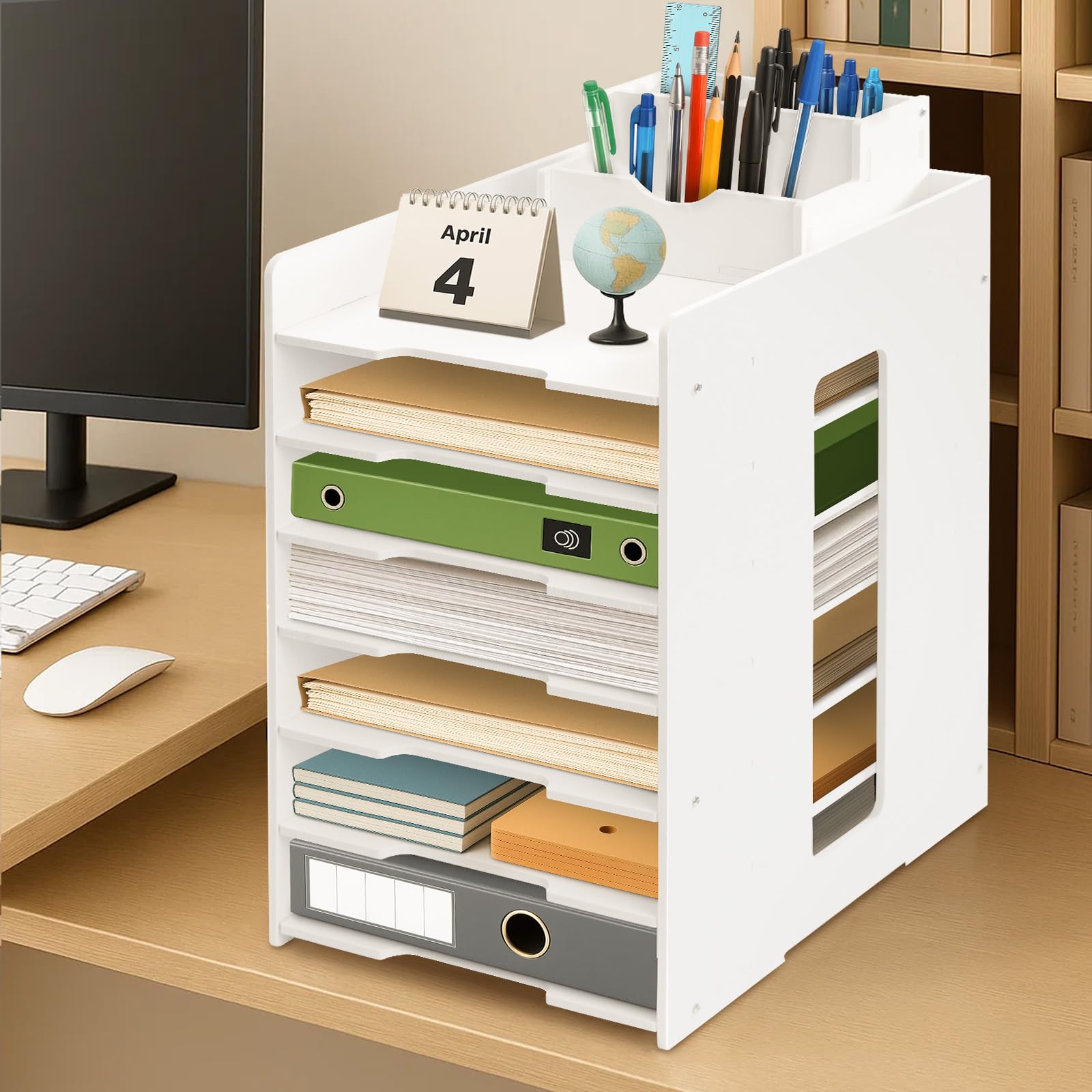 Dokumentenablage A4 Schreibtisch-Organizer Ablagebox Bürobedarf 7 Ablagefächer PVC Büro-Organizer Ordner-Ablagesystem Papierablage Aktenaufbewahrung für Büro Arbeitszimmer Schule Office