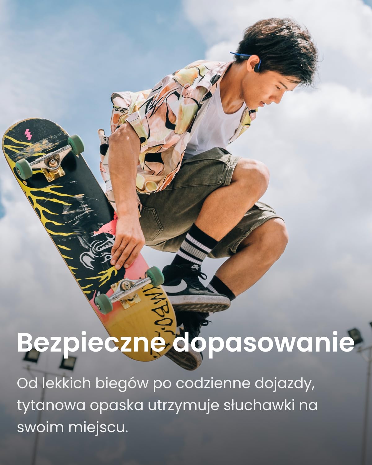 SHOKZ OpenMove Przewodnictwo Kostne, Bezprzewodowe Bluetooth 5.1, Otwarte Uszy, Czysty Dźwięk, Bateria 6h, Waga 29g, IP55, Słyszy Ruch i Otoczenie, do Biegania, Treningu i Codziennego Użytku,Niebieski