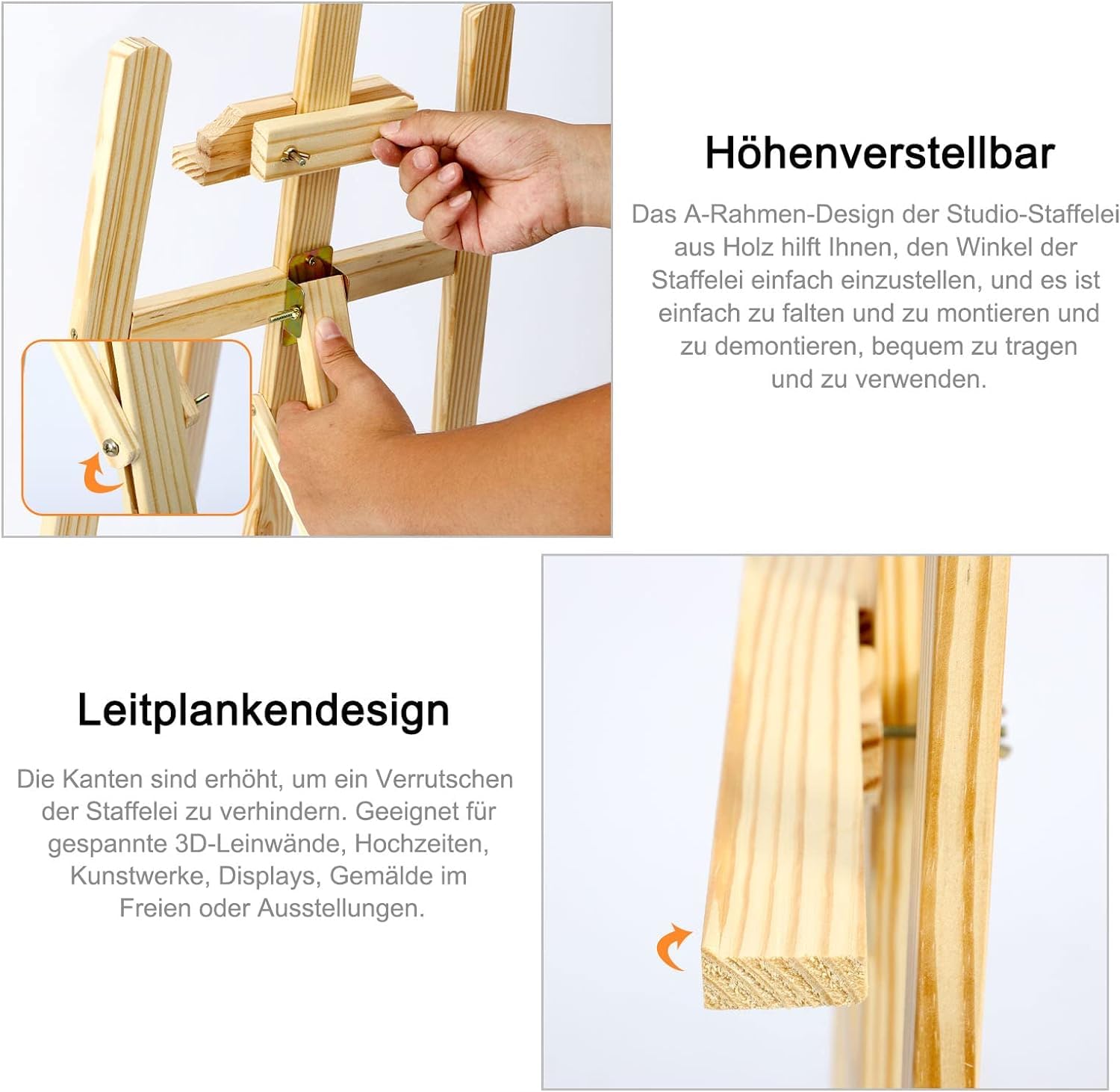 Lot de 2 chevalets en bois - Grand chevalet d'atelier réglable - Chevalet de champ en bois - Support en toile pour enfants et adultes