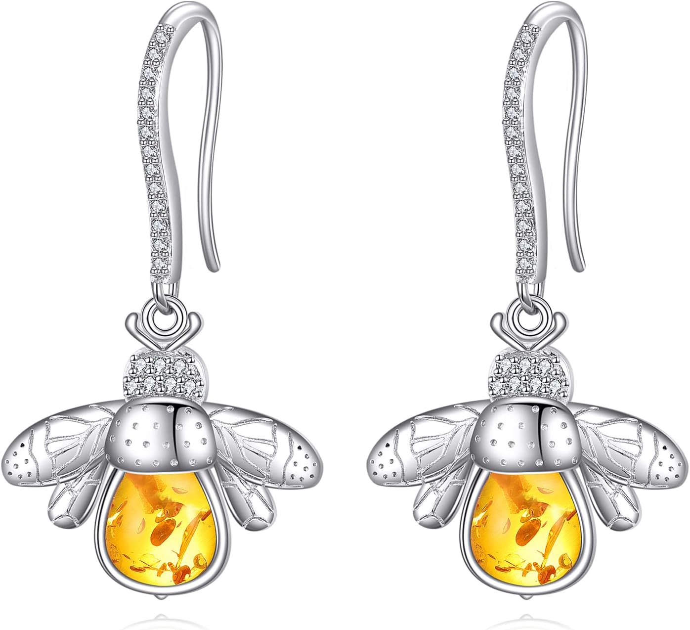 YFN Bee Earrings Sterling Silver Honeybee Dangle Drop Earrings Amber Bee Jewelry Gifts for Women