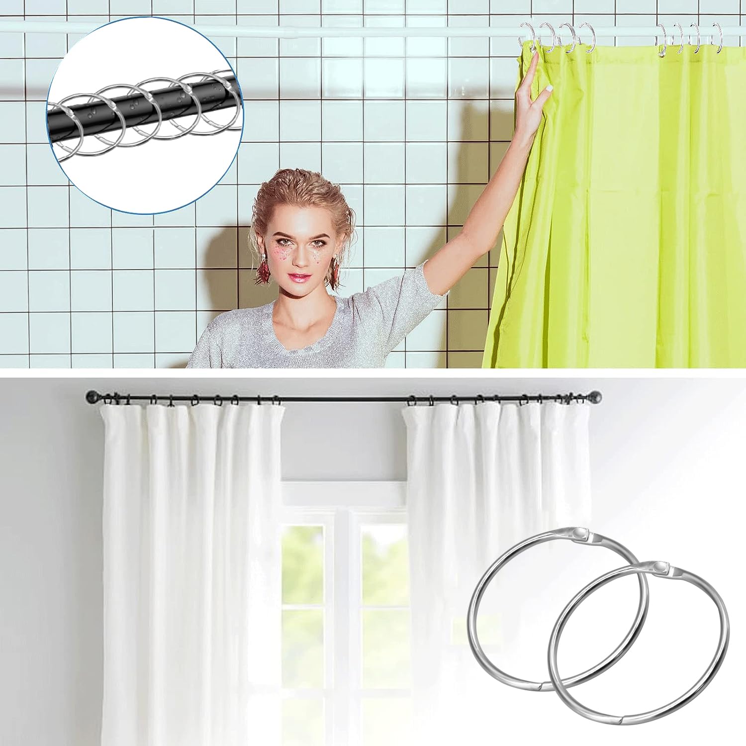 12 Pack Shark-Themed Shower Curtain Hooks - Stainless Steel With Glass Surface, Rust-Proof Bathroom Decor