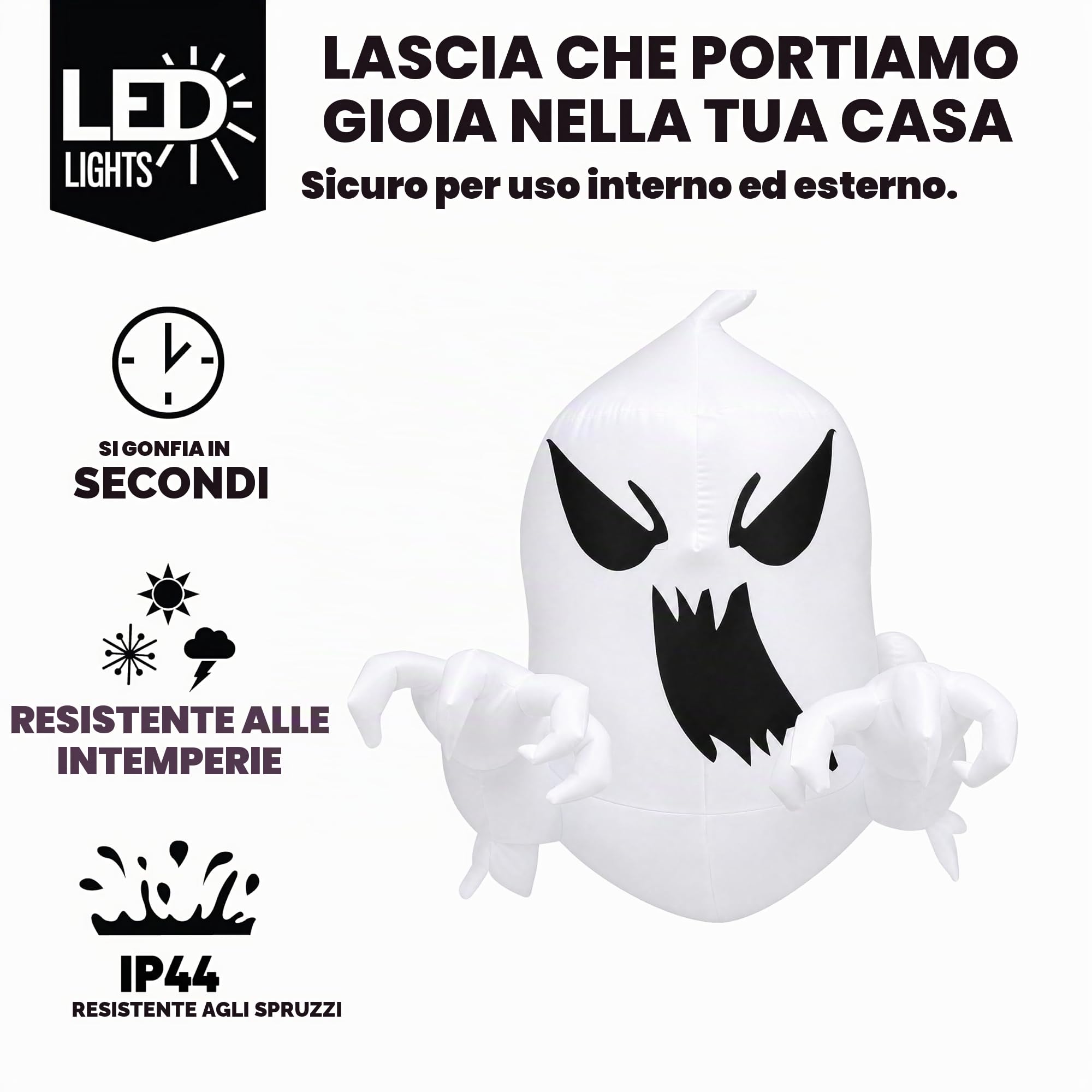 Joiedomi Spaventoso fantasma volante gonfiabile da 1,5 m, con LED integrato, per feste di Halloween, per interni, esterni, cortile, giardino, decorazione per prato