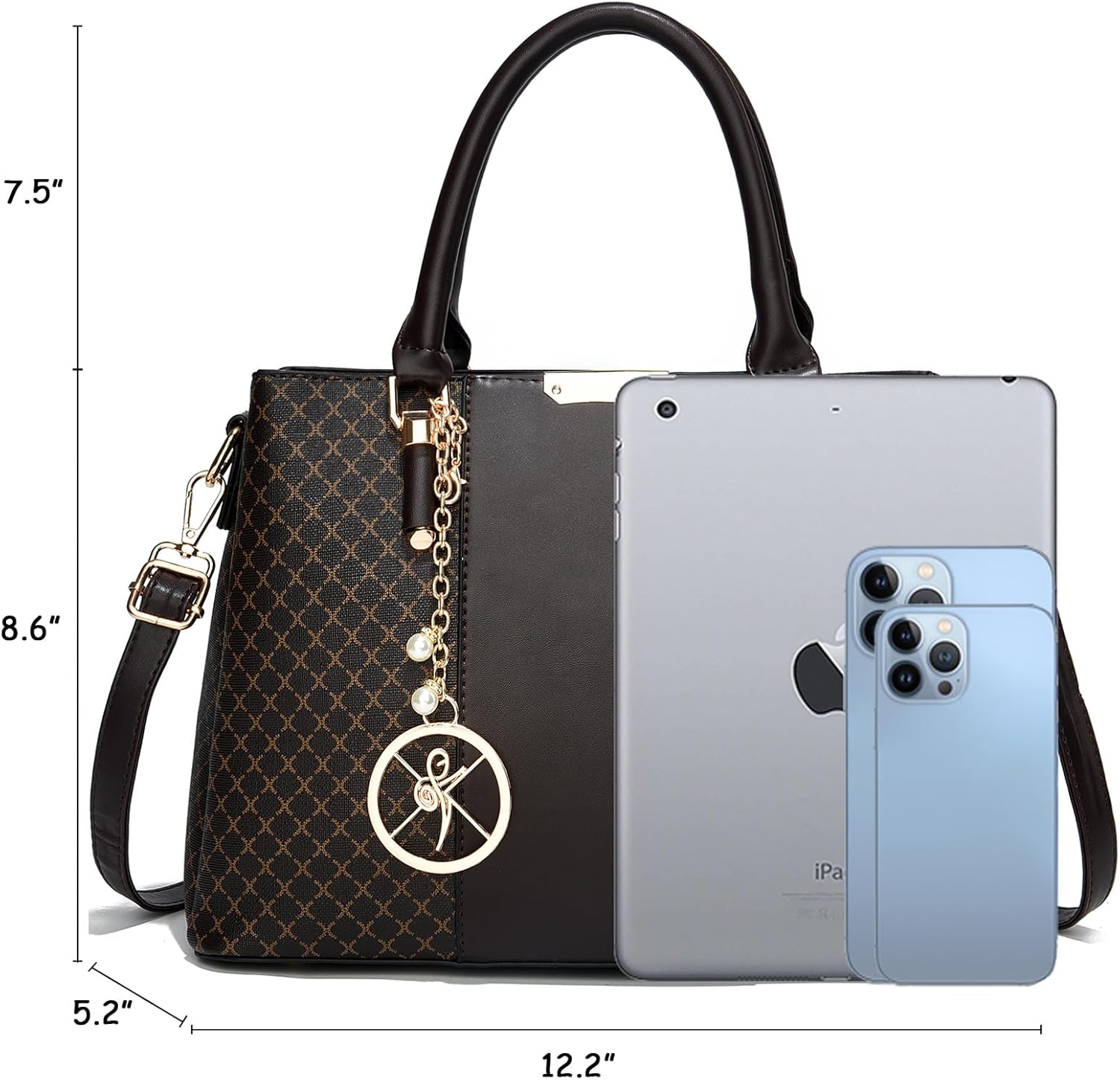 Purse and Handbags for Women, 3 Zip Compartments Tote Bag Designer Shoulder Purse Top Handle Satchel Bags - Image 6