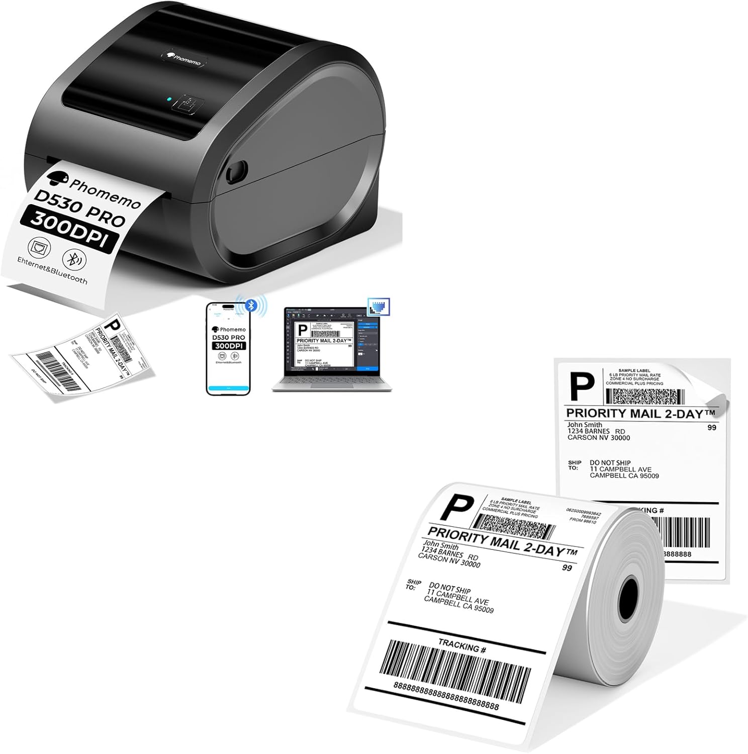 Phomemo Ethernet 4x6 Thermal Label Printer with 500 PCS 4x6 Thermal Labels