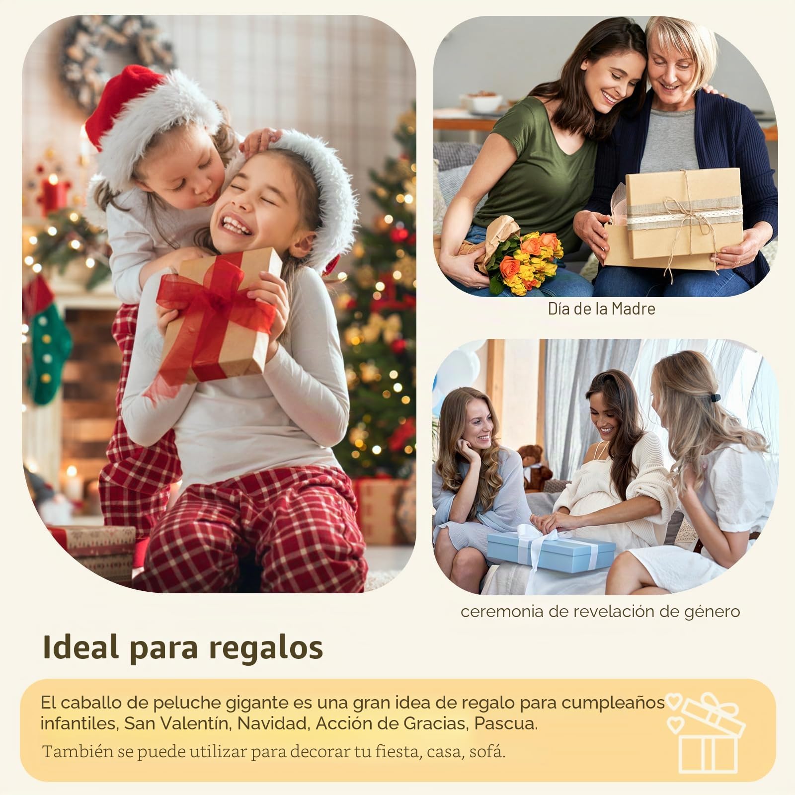 MorisMos Animales de peluche de caballo grande de 120 cm de largo, XXL, caballo de caballo grande marrón oscuro, peluche, cumpleaños, Navidad, regalo, niños, bebé