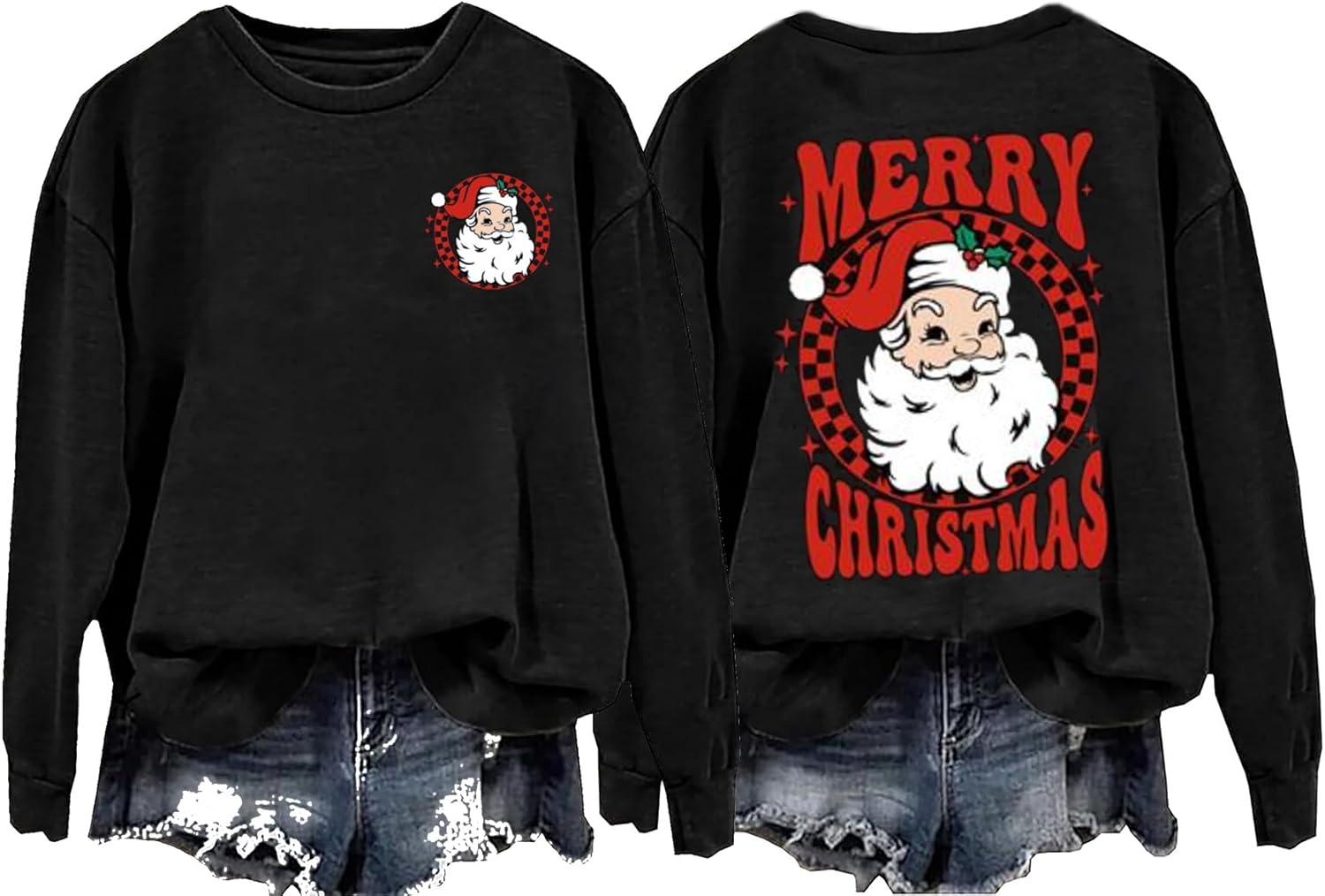 Merry Christmas Santa Sweatshirt for Women – Lightweight Holiday Pullover, Casual Festive Winter Top