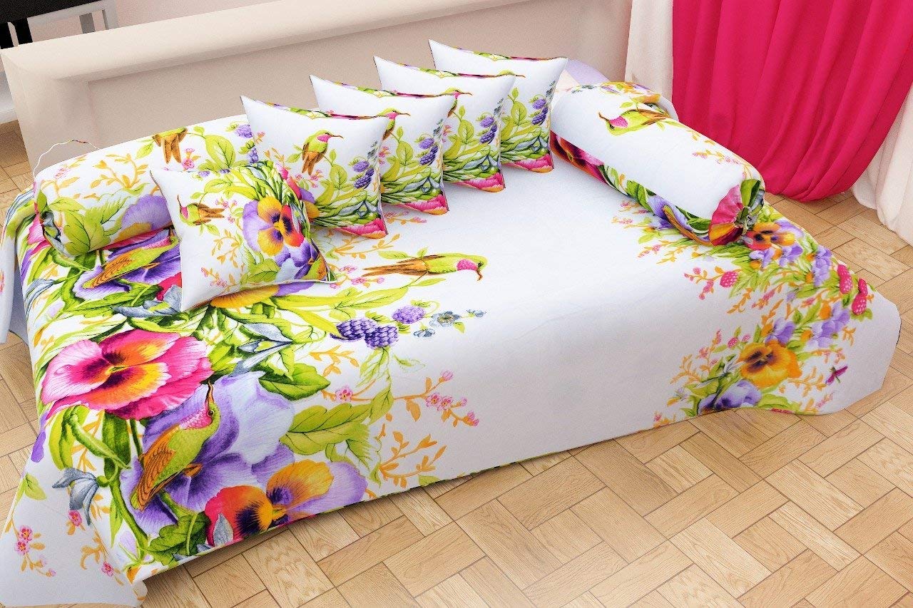 SHOPICTED 3D Luxury 180 TC Designer Printed 8Pc Diwan Set(1 Single Bedsheet, 2 Bolster Covers, 5 Cushion Covers)-image-33