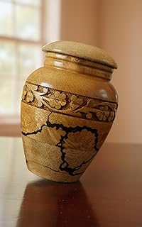 Wooden Cremation Urns for Ashes Adult Male/Female-Fractal Wood Burning & Hand Carved Vines Design -Small Decorative Urns-Wooden Cremation Urn for Funeral for Pet or Human Ashes (Black)