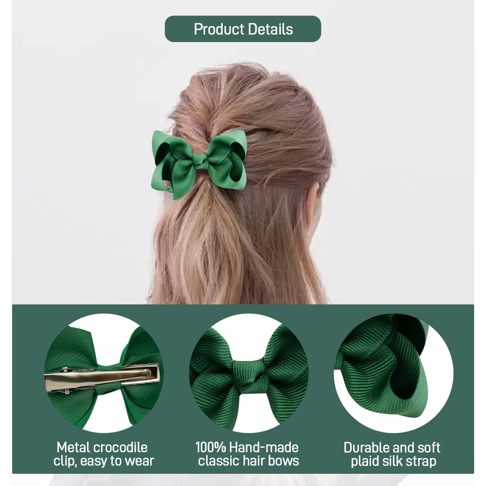 Green School Hair Accessories 4Pcs Green Hair Bands and 8Pcs Bows Hair Clips Uniform Color Girls Hair Accessories for School Party Styling Cheerleading - Image 3
