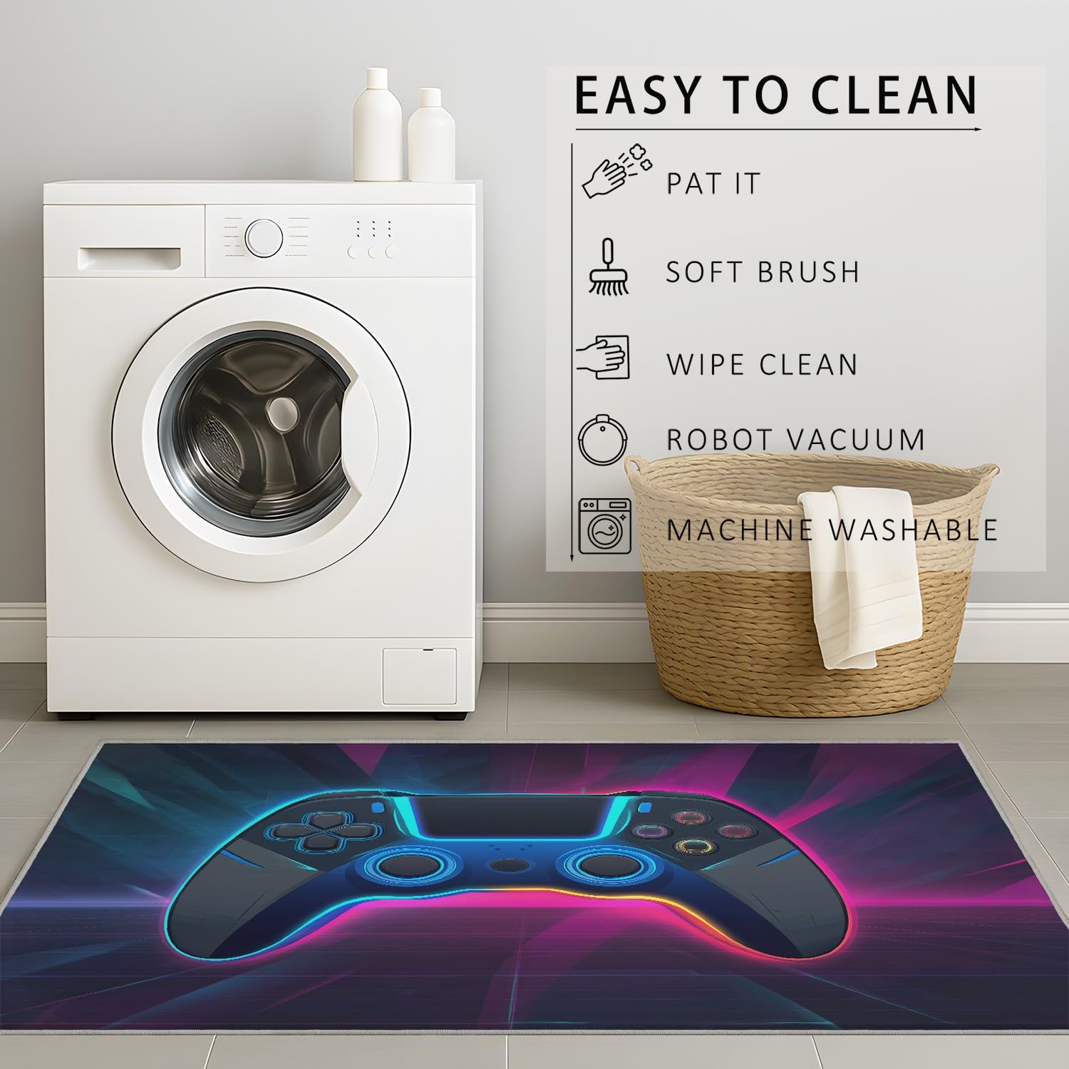 Generico Tappeto per Soggiorno Pelo Corto Lavabile 60 x 90 cm, Morbido Fluffy Effetto Pelliccia Antiscivolo, Sport Esports Controller di gioco Tappeto Salotto Facile da Pulire, Viola bluastro
