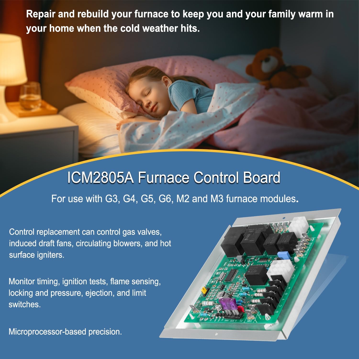 ICM2805A Furnace Ignition Control Circuit Board Igniter Module Replacement Parts Fit For Nordyne, For Use With G3, G4, G5, G6, M2 and M3 Furnace Modules, Replace Part Number 624631, 903106