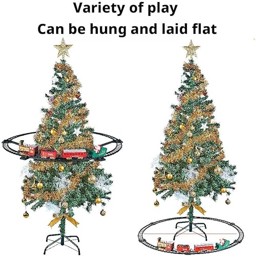Miniatura 9 de Juego de tren de Navidad colgante para árbol, tren eléctrico circulante de 94.7 pulgadas con luces, música y vapor en aerosol, decoración navideña a