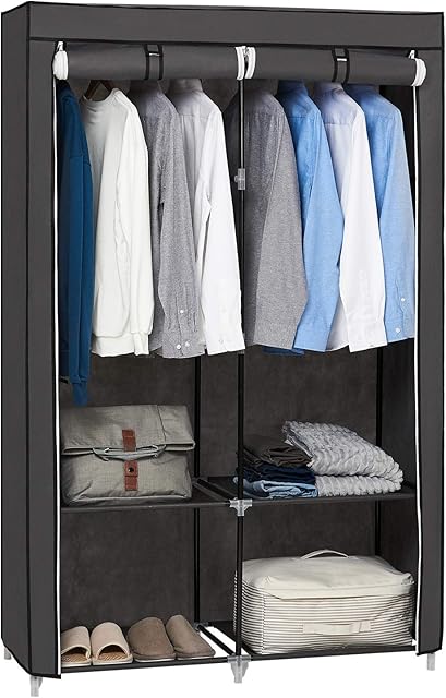 Hododou Canvas Wardrobe Portable Closet Storage Organizer with 2 Hanging Rail for Clothes, Bags, Toys, Shoes, Living Room, Bedroom 172 x 110 x 45CM