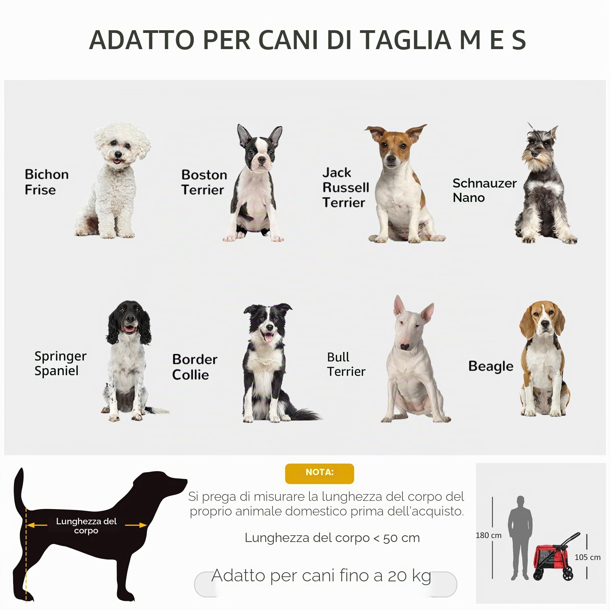 PawHut Carrozzina pieghevole per cani gatti cuscino incluso ruote con freno tessuto 600D Oxford acciaio 102 x 62 x 105 cm rosso