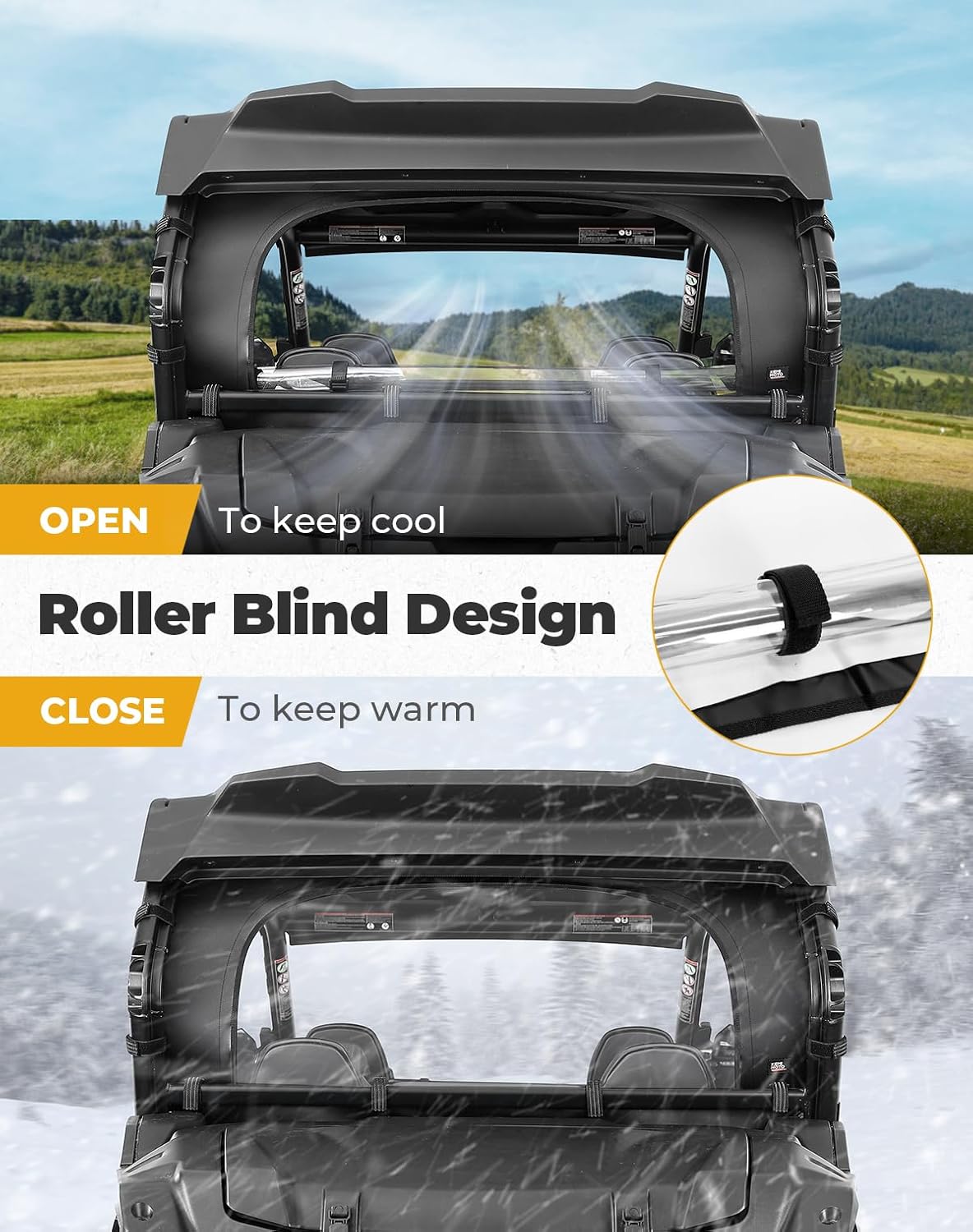 KEMIMOTO Soft Rear Windshield Compatible with 2023+ CFMOTO ZForce 950 Sport & Trail / ZForce 800 Trail G2, Roll Up/Down Zipper Screen Window Airflow Clear Transparent Rear Window