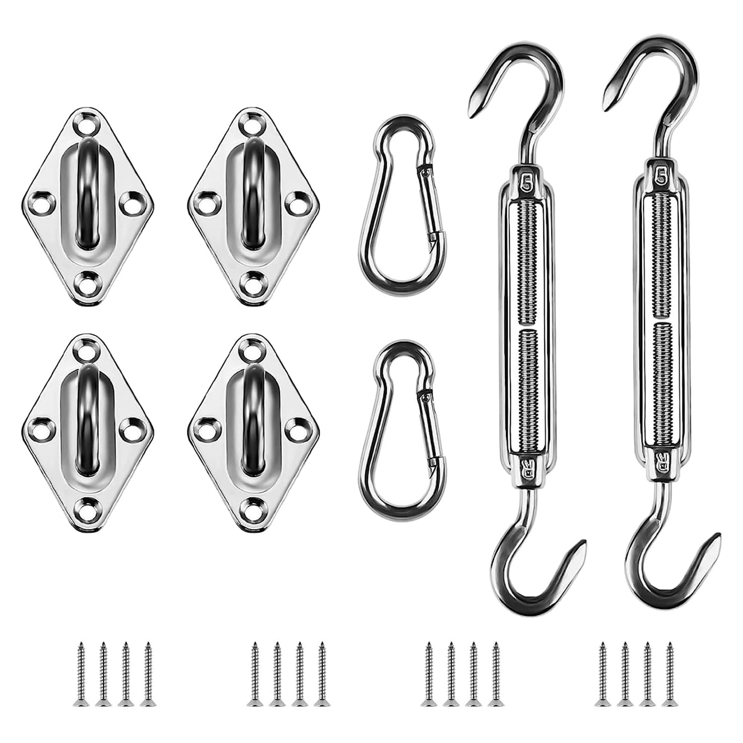 JoyzzzSun Shade Sail Hardware Kit, 24 PCS Heavy Duty Sun Shade Sail Fixing Kit, 304 Stainless Steel Sail Shade Pole Kit for Garden Square, Triangle, Rectangle Sun Shade Sail Fixing Accessories