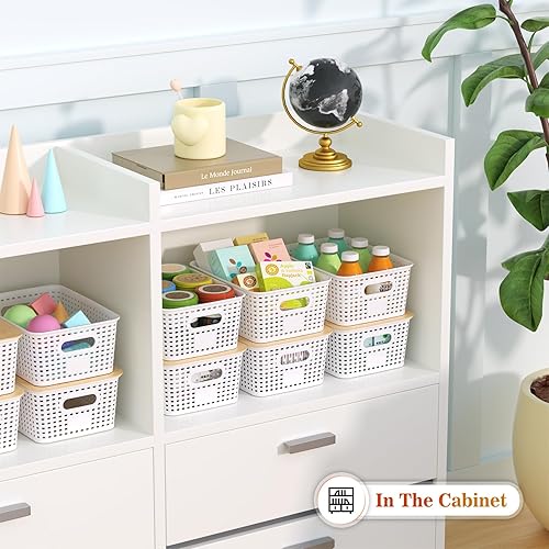 Miniatura 10 de Plastic Storage Baskets With Bamboo Lid - Plastic Storage Containers Stackable Storage bins Storage Baskets for Organizing Shelves Drawers Desktop