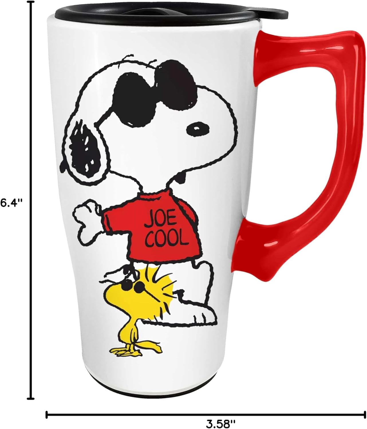 Spoontiques - Ceramic Travel Coffee Mug with Lid and Handle - Spill Proof Lid - Double Walled Mug for Hot and Cold Beverages - Microwave and Dishwasher Safe - Snoopy - Image 3