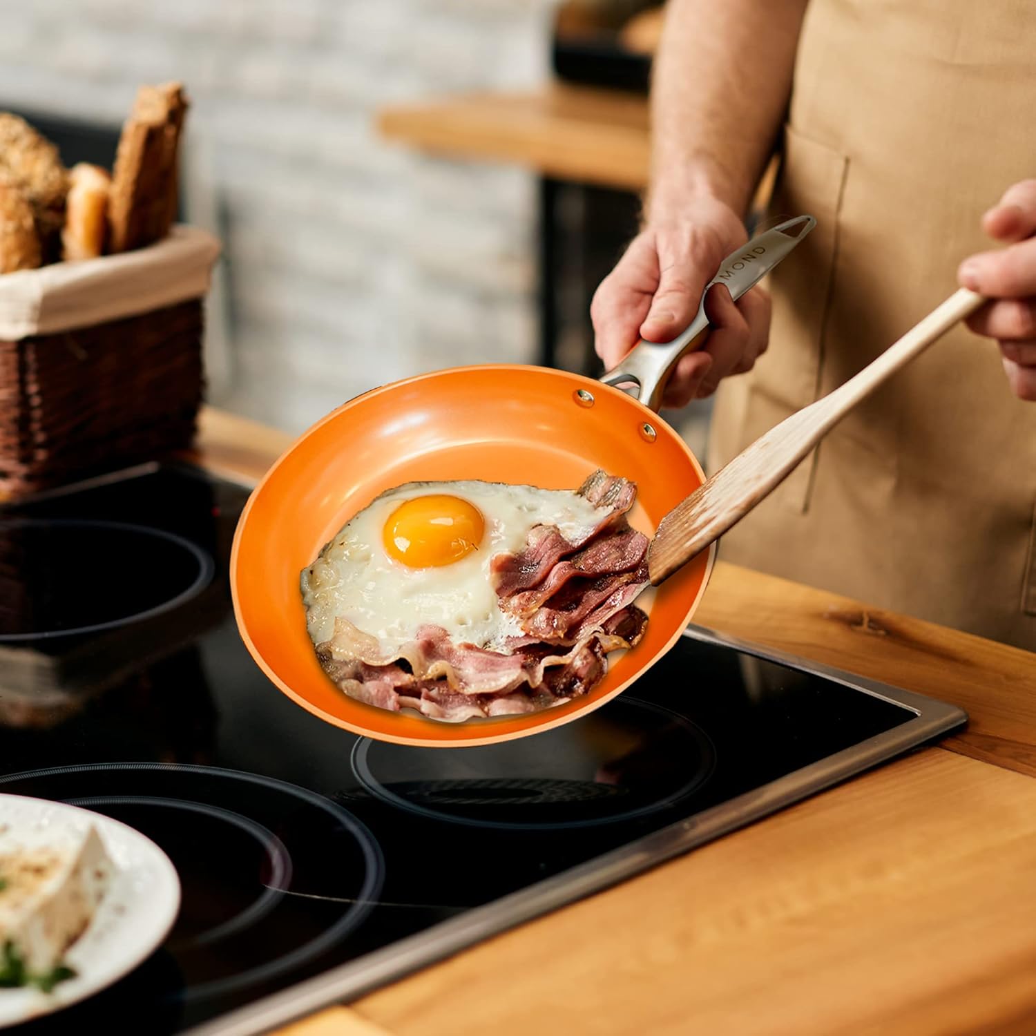 Cooking Breakfast in an Almond Non-Stick Pan
