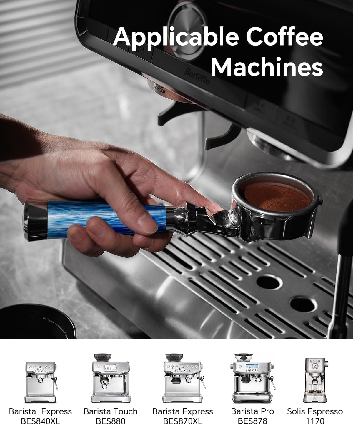 54mm Bottomless Portafilter Fits Breville Sage Barista Express Machines - MUVNA 3 Ear Naked Portafilter with 16g Double-layer Filter Basket, Blue