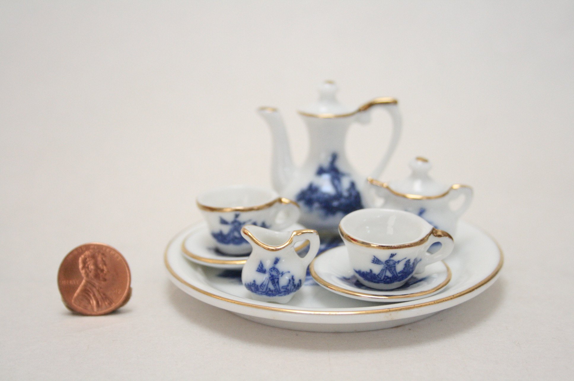 Made in Japan Ceramic Miniature Tea Set Windmill