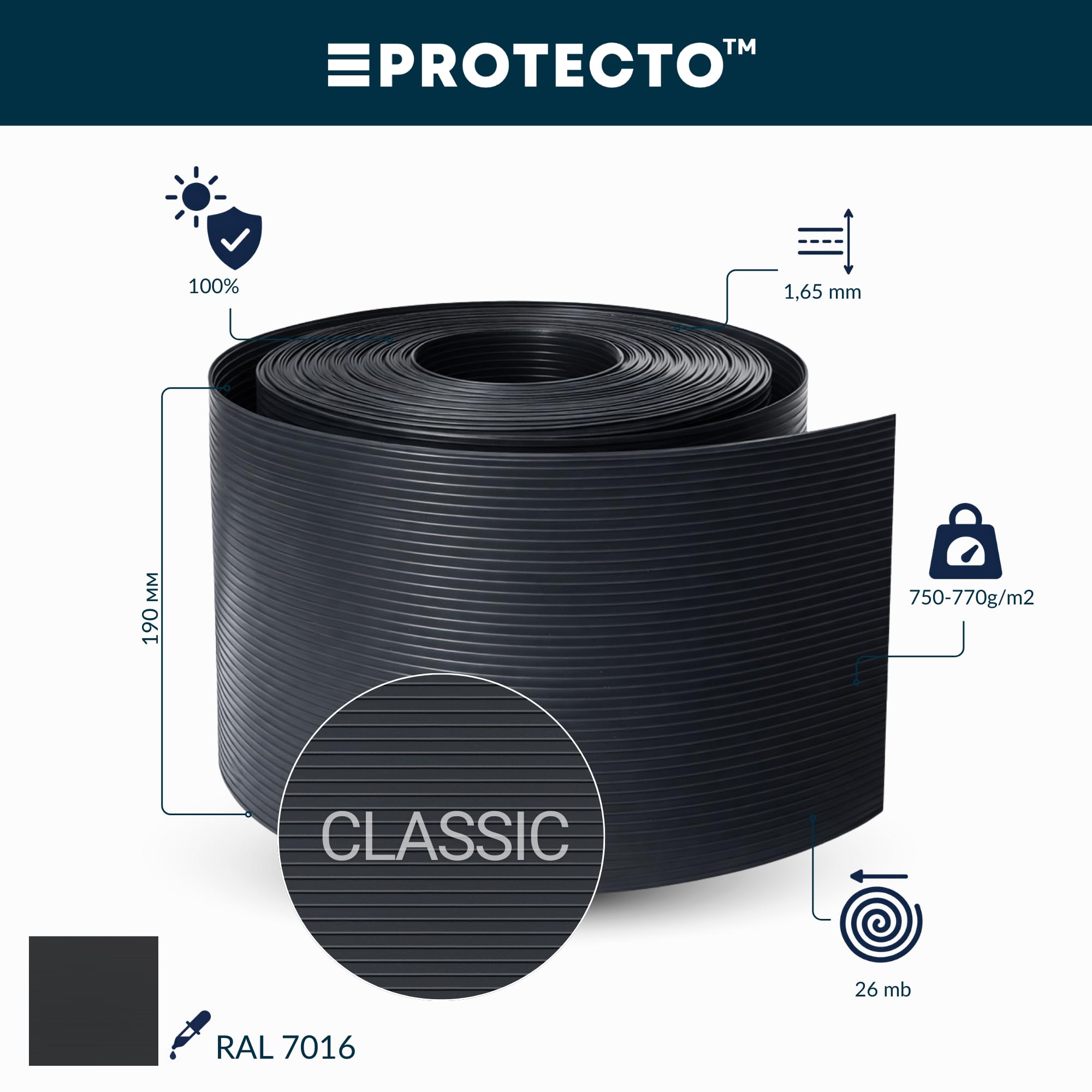 PROTECTO Classic PP Sichtschutzstreifen für Doppelstabmattenzaun, 26 m Rolle (ca. 5 m²), Anthrazit, Polypropylen Premiumqualität, für Garten & Balkon