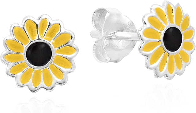 Petite Yellow Enamel Sunflower .925 Sterling Silver Stud Earrings