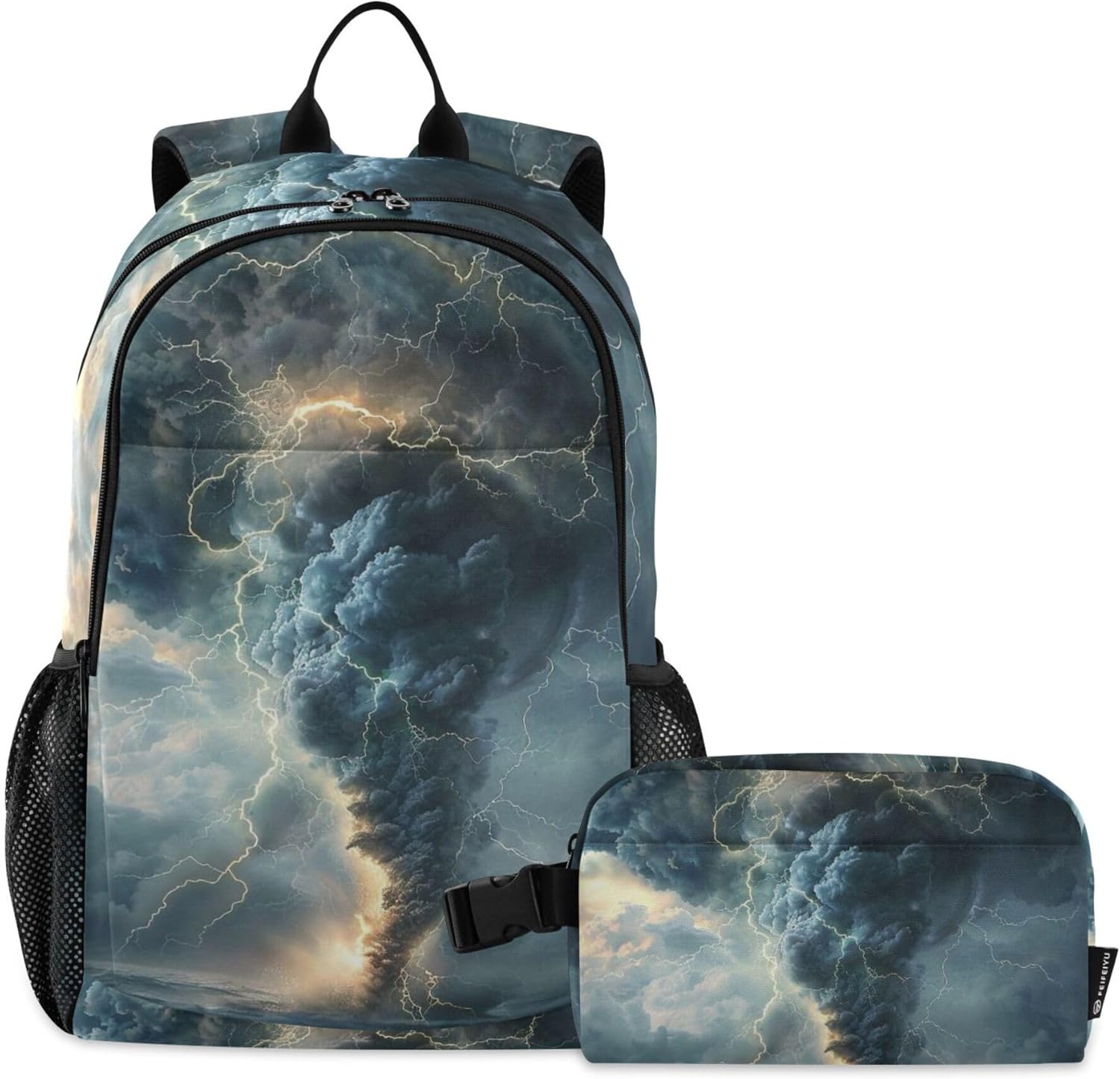 Lightning Tornado Grey Backpack with Lunch Bag, School Travel Backpack for Teens Boys Girls Backpacks Set