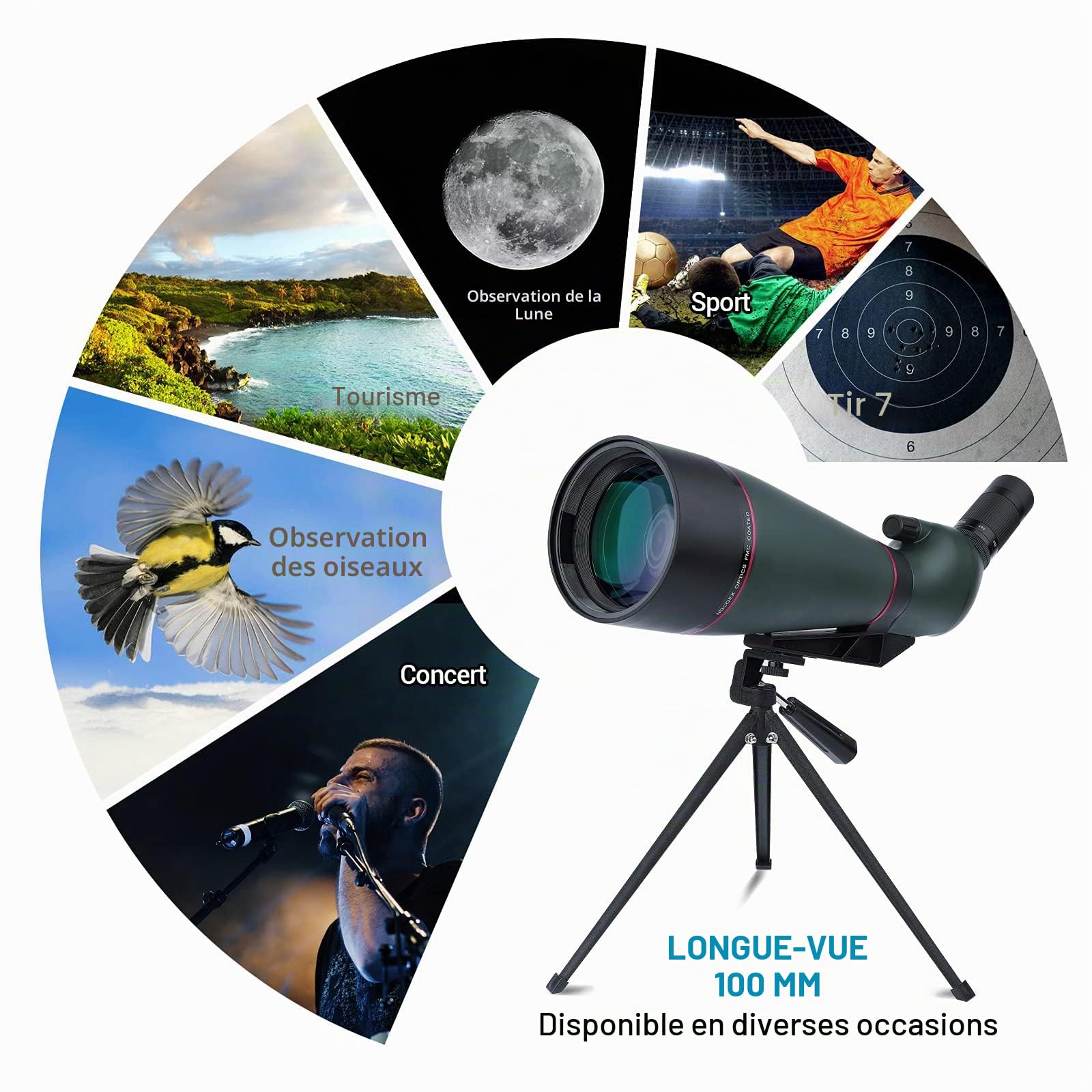 NOCOEX Longue Vues 25-75x 100mm étanche HD avec trépied, étui de Transport, Objectif FMC pour l'observation des Oiseaux, la Chasse, Le Tourisme en Plein air Vert