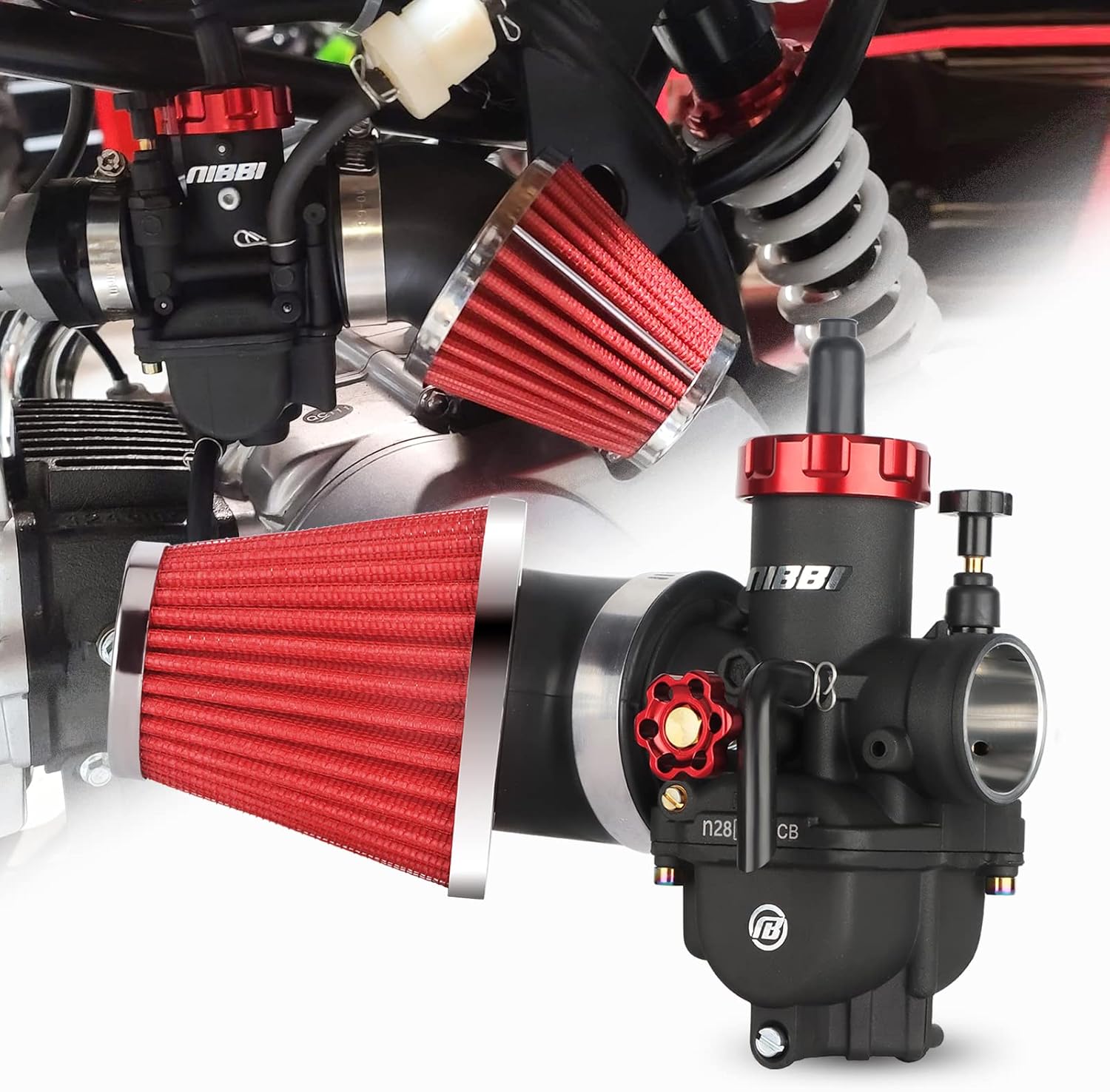 NIBBI PE28 Carburetor with 48mm Air Filters Kit,Upgrade Dirt Bike Performance,Compatible with 200cc-250cc for Apollo, TaoTao, Lifan, Honda, SSR,Pit Dirt Bike Motorcycles