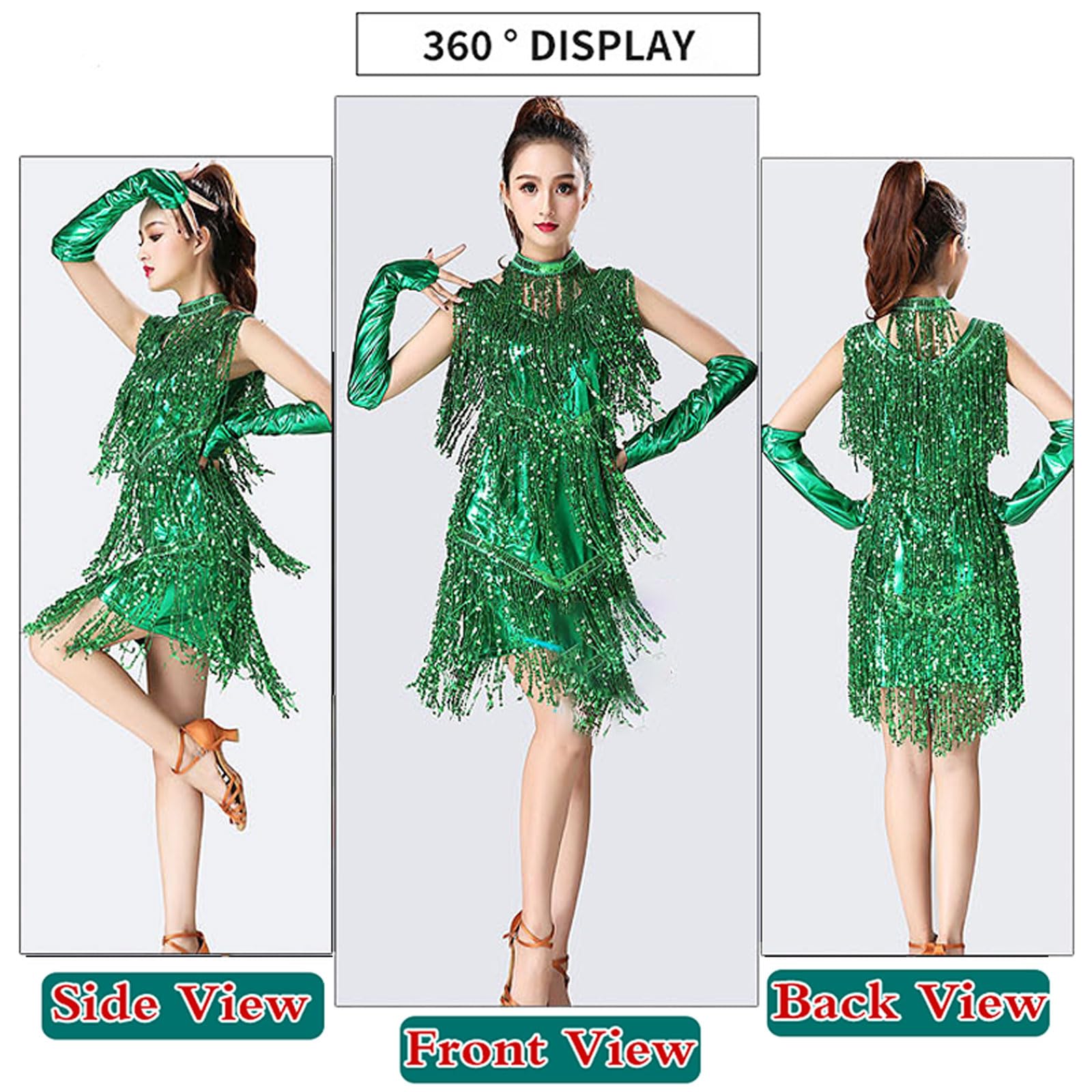 Lateinamerikanisches tanzkleid,Pailletten fransen Kleid,Damen-Body mit Pailletten,latein Tanz Kleid für Damen,quastenkleid,V-Ausschnitt Rückenfrei,Für Ballsaal Salsa Samba Tango