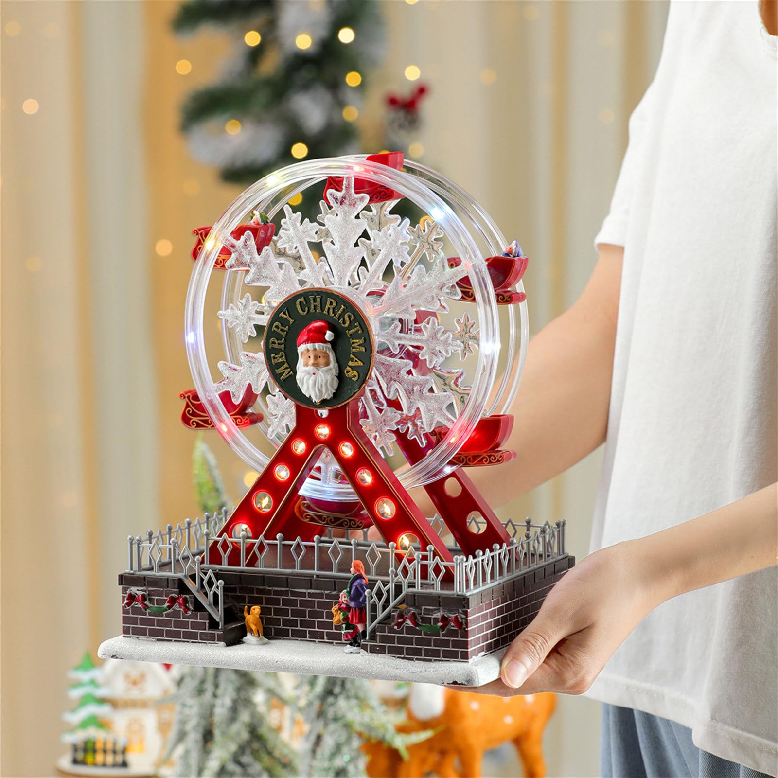 Muzyczna obrotowa Skywheel dekoracyjna pozytywka 360 stopni światła LED zasilacz USB dla dzieci Boże Narodzenie Skywheel pozytywka