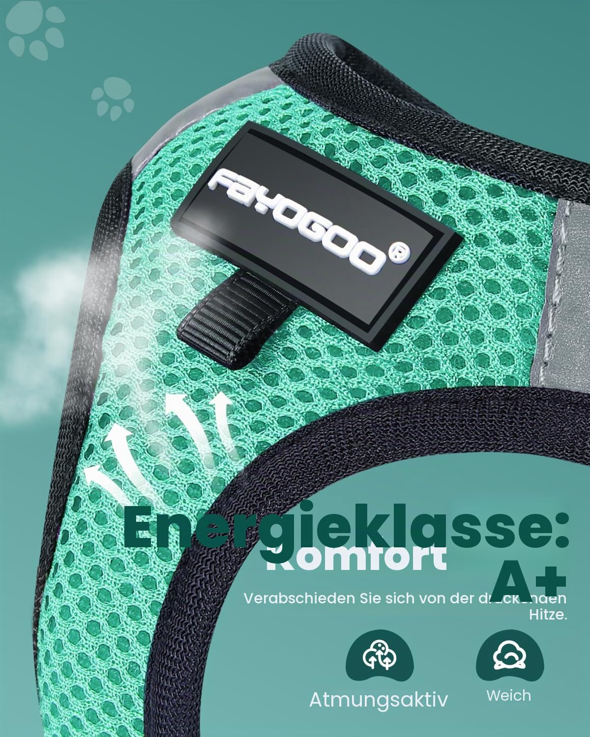 FAYOGOO Katzengeschirr mit Leine Ausbruchsicher einfach anzulegen Set Verstellbar Brustgeschirr für Katzen und Kitten Soft Harness mit Klettverschluss Katzenleine Schleppleine