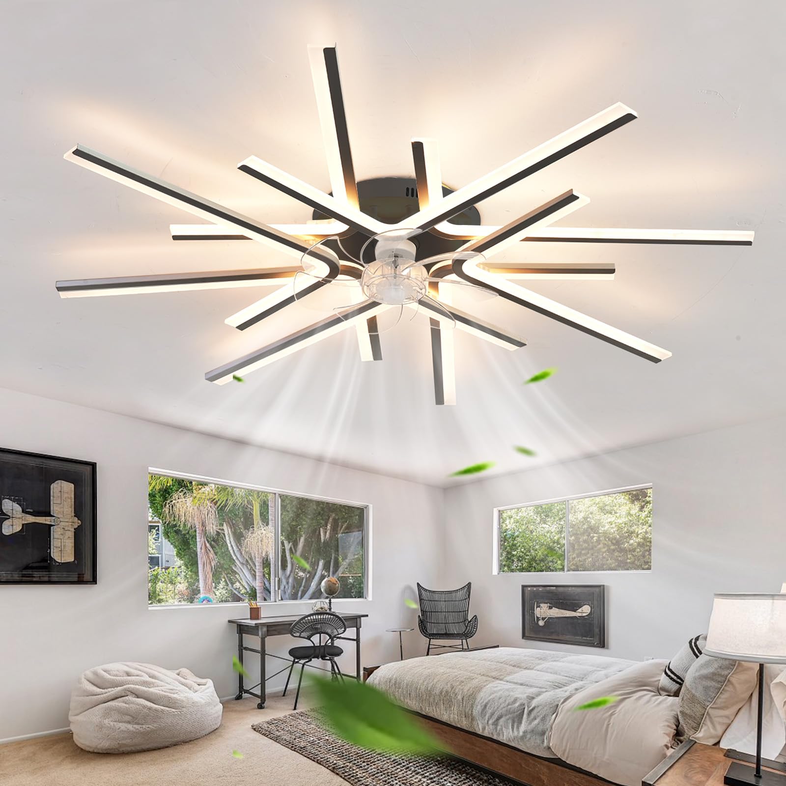 ZOMLBOF Large Fan Light with Remote Control, Dimmable Chandelier Ceiling Fans with Lights with 6-Speed Reversible Modern Ceiling Fan Light Memory Bedroom Living Room, Black 90CM โ image 1