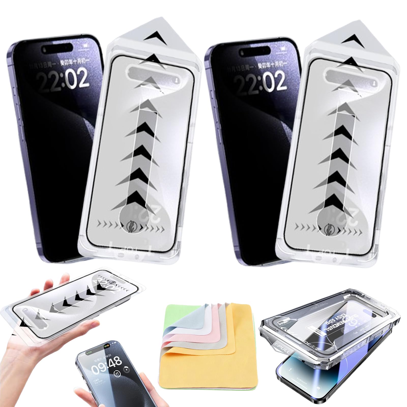 Mbffshop Silk Screen Dust-Free Room Tempered Film, Mbffshop Screen Protector for iPhone 16 15 14 13 12 Pro Max (Privacy*2,15Pro)