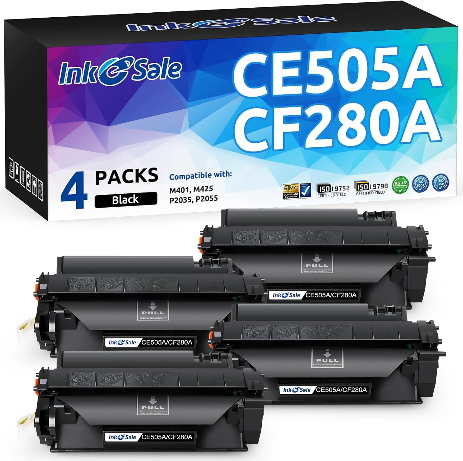 INK E-SALE CF280A CE505A Toner Compatible Replacement for HP 80A 05A Toner Cartridge Black for HP M401d M401dn M401dne M401dw M401n M425dn M425dw P2035 P2035n P2055d P2055dn Printer 4-Pack