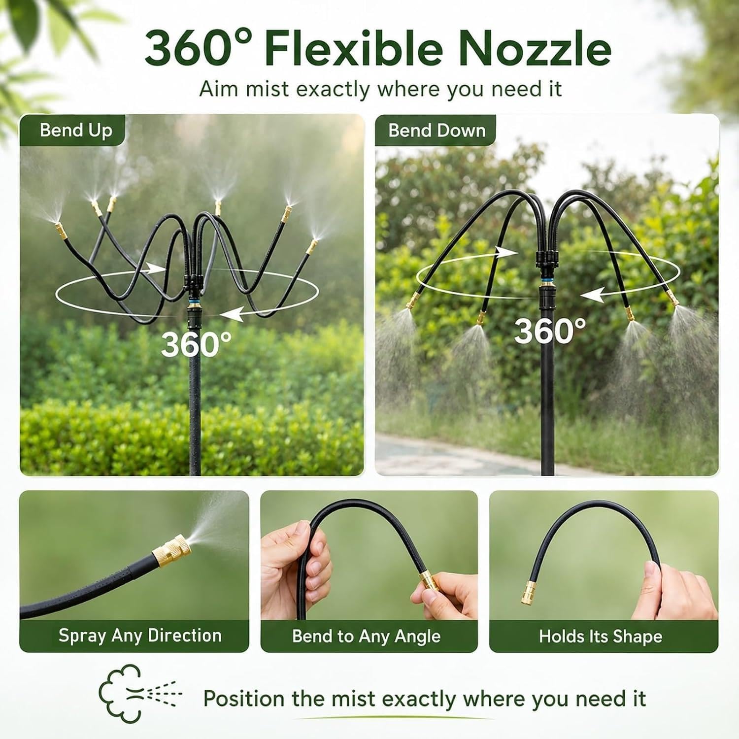Sistema Irrigazione a Risparmio Idrico Misters piegabili per patio esterno, Ugello in ottone rotante, Sistema di irrigazione giardino giardino giardino(30m/98ft)