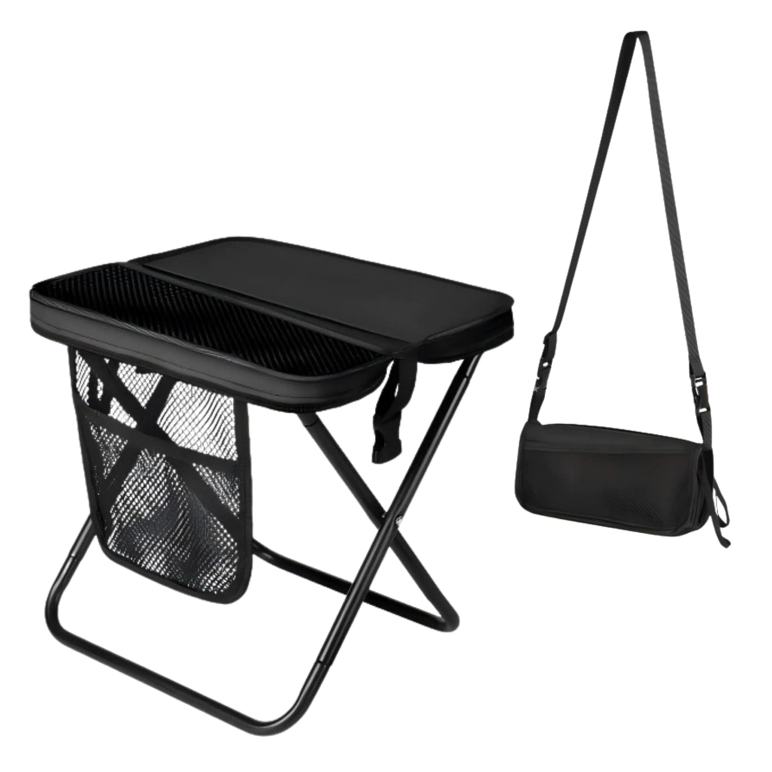 Photo 1 of 12" Portable Collapsible Stool - Folding Chair with Storage Pouch, Convertible Satchel for Hands-Free Carry & Supports 265Lbs, Ultralight for Hiking, Fishing, Camping, Festivals (Black, Standard)
