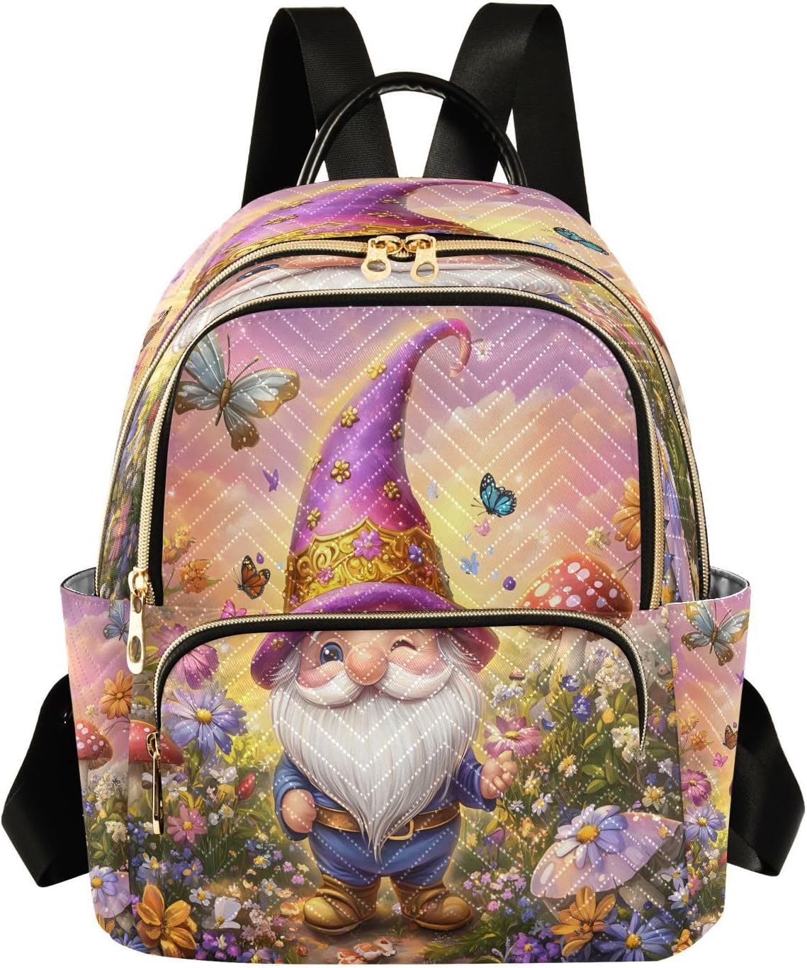 Mushroom Gnome Butterfly Mini Backpack for Women 8.5L Travel Daypack Shoulder Bag Purse