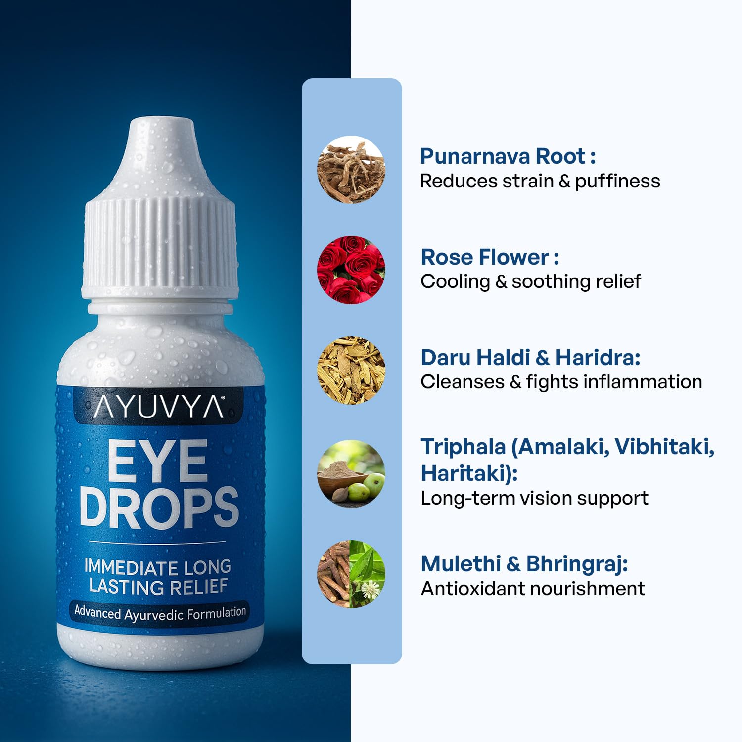 Ayuvya Ayurvedic eye drops - Cooling & Refreshing Relief for Dry, Tired & Red Eyes | Ayurvedic Formulation With Triphala, Honey, Turmeric & Rose | 10ml | As Seen on Shark Tank 2