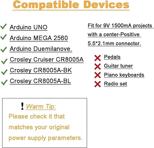 Miniatura 3 de Gonine Cable de fuente de alimentación de 9 V 1.5 A, 100 V -240 V CA a CC 9 voltios 1.5 A 1 A 0.5 A adaptador de CA, para 9Vdc Arduino UNO R3