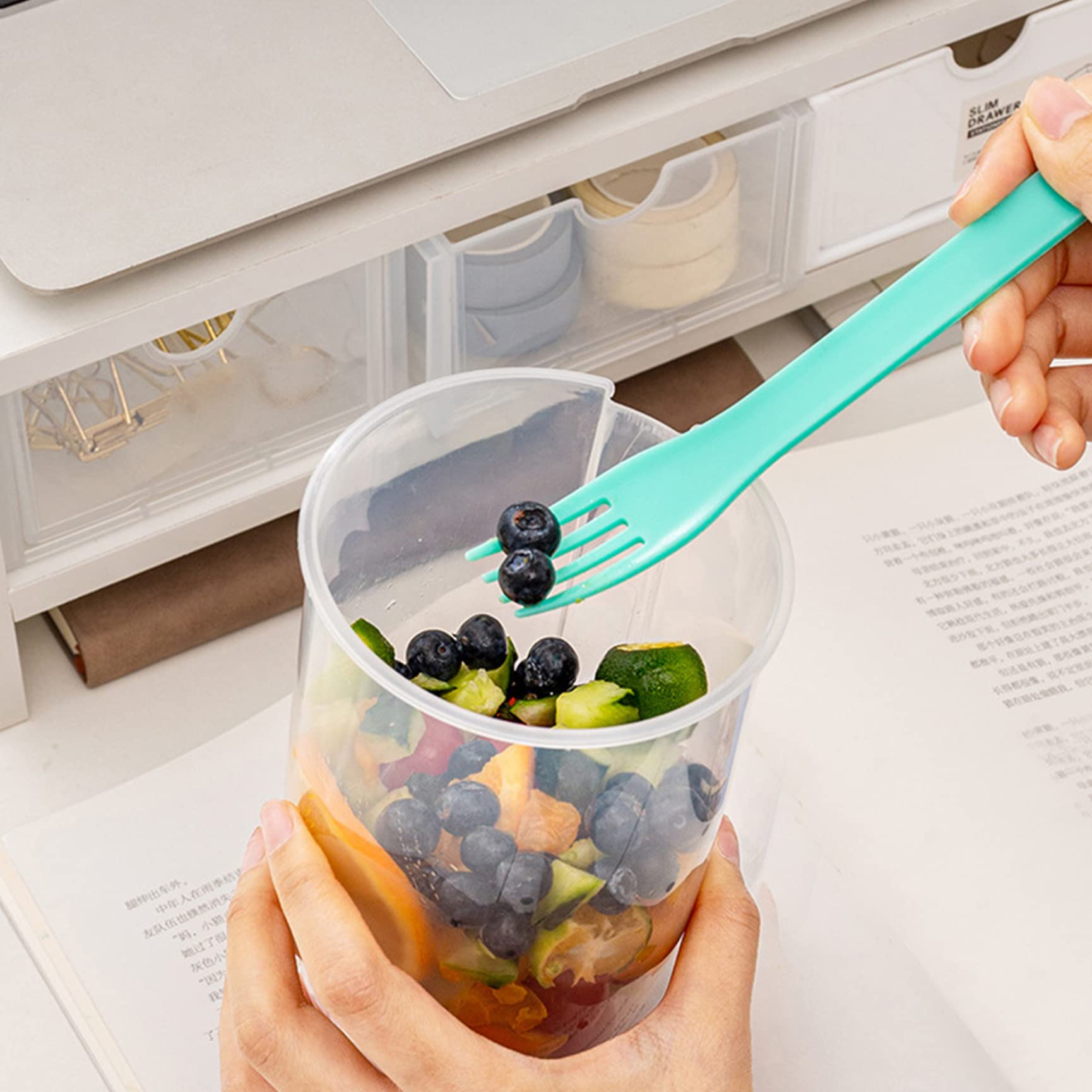 Salade Repas Shaker Tasse, Tasse À Salade Portable Grande Capacité Boîte Alimentaire avec Fourchette et Support de Vinaigrette, Récipient de Tasses À Salade de Fruits et Légumes (Blanc