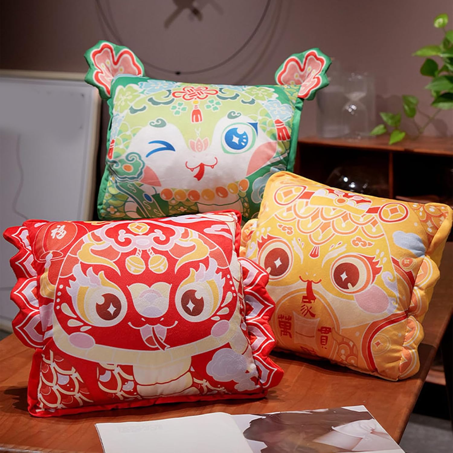 Snake Mascots Pillow Blanket Double-use 3in1 Office Naping Folding Shawl Small Air Conditioning Car Cushions Air Conditioning