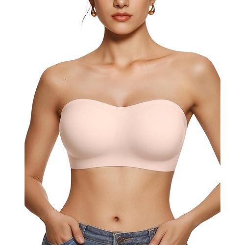 Vertvie Women's Wireless Strapless Bra Seamless Padded Bandeau Bra Non-Slip Silicone Tube Top Push Up Convertible Bralette