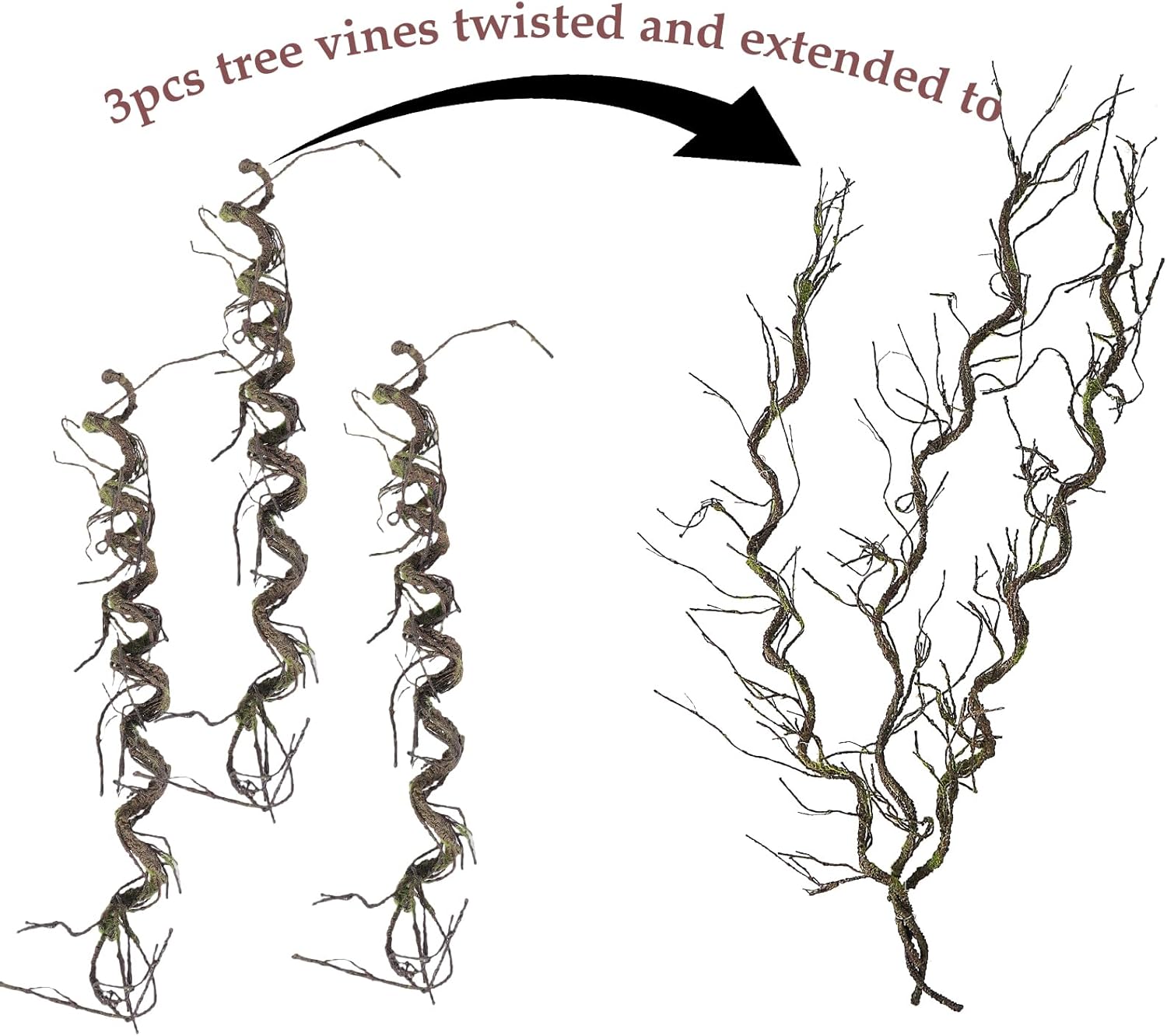 1Pcs 71inch Bendable Artificial Floral Grapevine Garland Fake Realistic Woody Tree Branches Plants Twigs Stems Trunk with Moss for Outdoor Mantel Wall Hanging Garden Halloween Jungle Room Decoration - Image 4