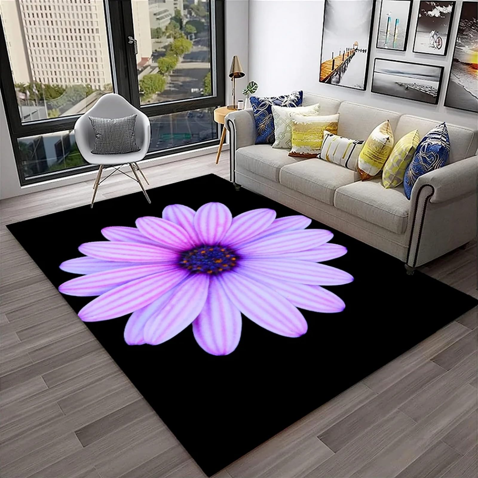 Tapis de salon antidérapant aux motifs de fleurs pour créer un coin lecture cosy