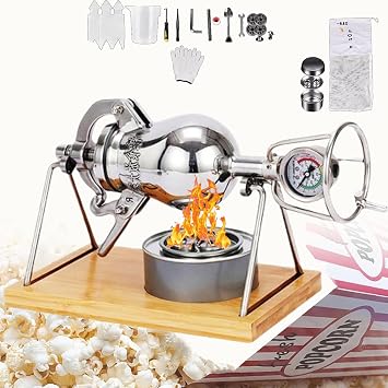 304 Stainless Steel Popcorn Maker Machine Vintage Popcorn Machine Counter Hot Air Popcorn Pressure Popper for Home Theater Party Game Room,500ml