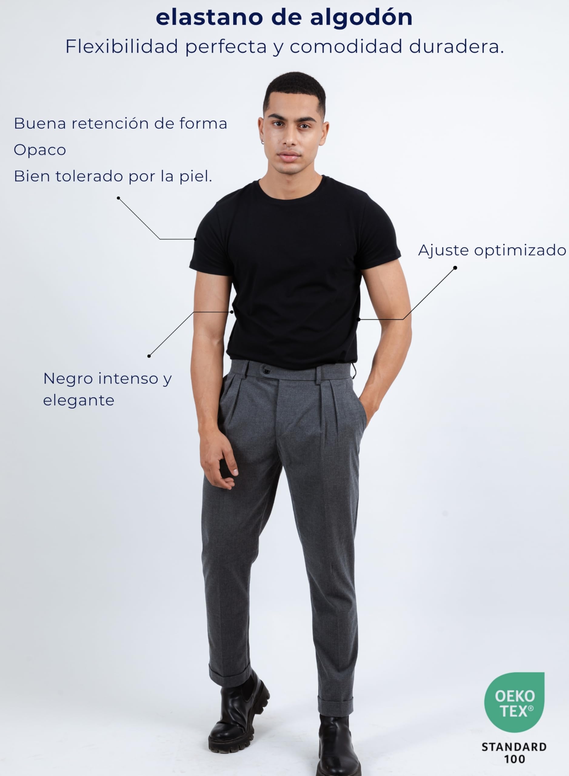 SKIPPER Pack de 3 Camisetas Hombre Stretch Cuello Redondo – Camisetas Interiores Slim Fit de Algodón Elástico, Transpirables y Cómodas, Blanco Negro Beige y Pack Mixto, S–3XL