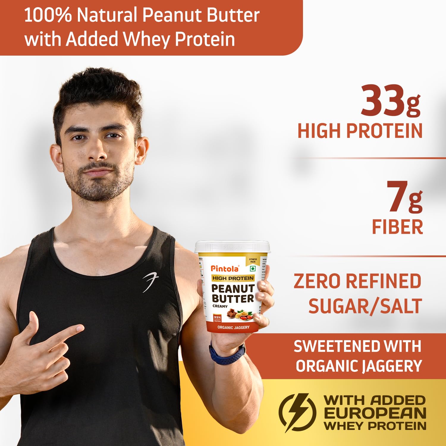 Pintola HIGH Protein Peanut Butter (ORGANIC JAGGERY) (Creamy, 510g)